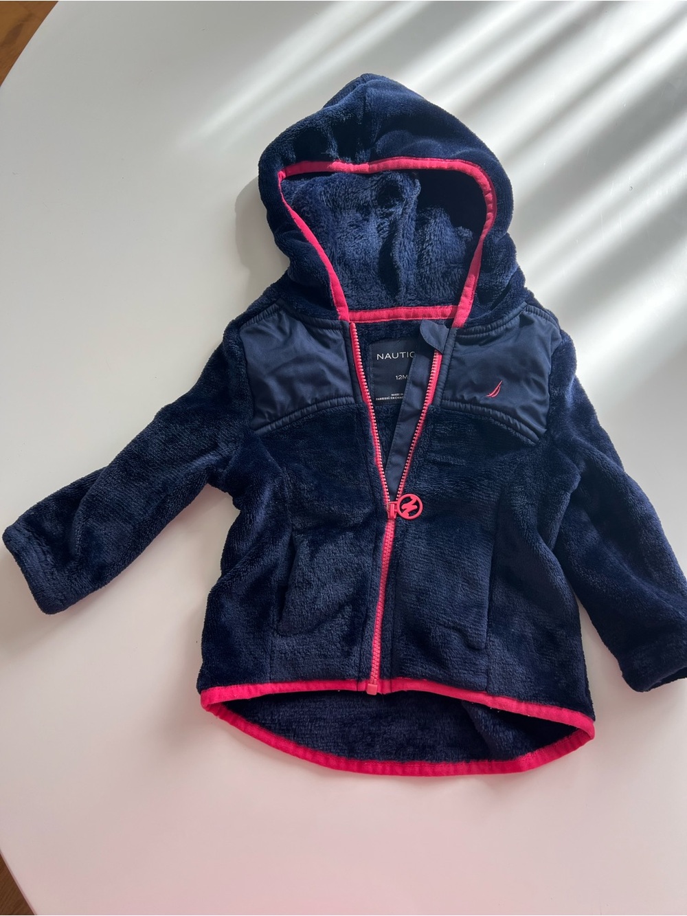 Nautica Navy Hooded Puffer Jacket with Pink Trim for Kids